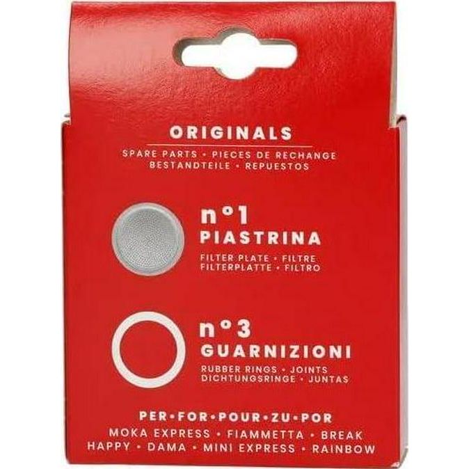 Bialetti Spare Parts Includes 3 Gaskets And 1 Plate Compatible With Moka Express, Fiammetta, Break, Happy, Dama, Mini Express And Rainbow, 1 Cup,