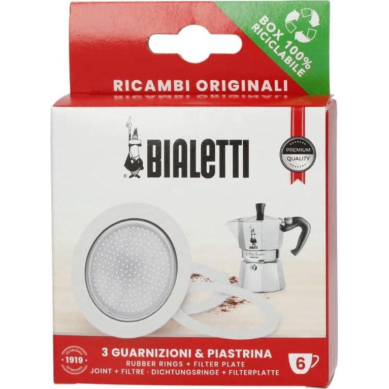Bialetti Spare Parts, Includes 3 Gaskets And 1 Plate, Compatible With Moka Express, Fiammetta, Break, Happy, Dama, Moka Timer And Rainbow (6 Cups),
