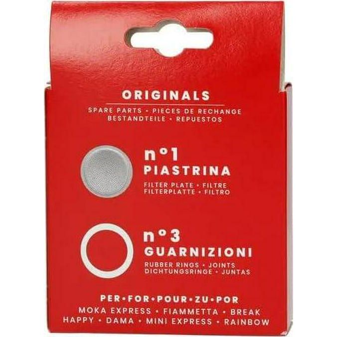 Bialetti Spare Parts Includes 3 Gaskets And 1 Plate Compatible With Moka Express, Fiammetta, Break, Happy, Dama, Mini Express And Rainbow, 1 Cup,