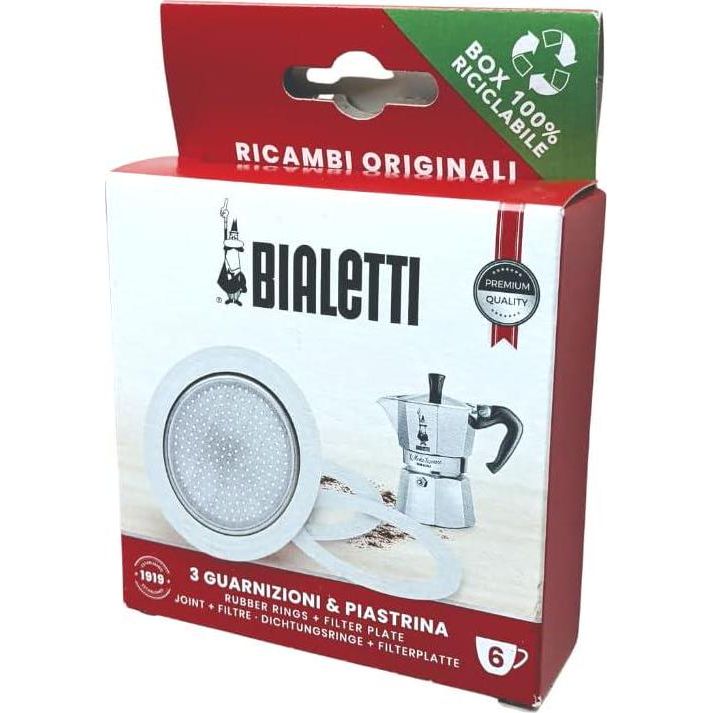 Bialetti Spare Parts, Includes 3 Gaskets And 1 Plate, Compatible With Moka Express, Fiammetta, Break, Happy, Dama, Moka Timer And Rainbow (6 Cups),