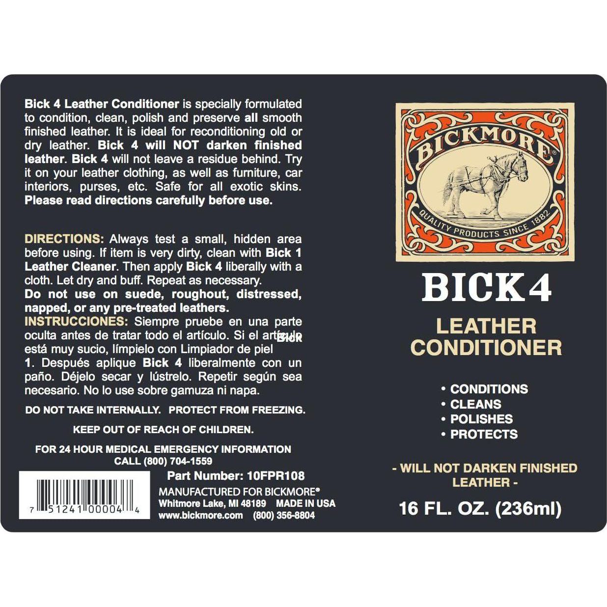 Bick 4 Leather Conditioner And Leather Cleaner 16 Oz - Will Not Darken Leather - Safe For All Leather Apparel, Furniture, Jackets, Shoes, Auto Interiors, Bags And All Other Leather Accessories,