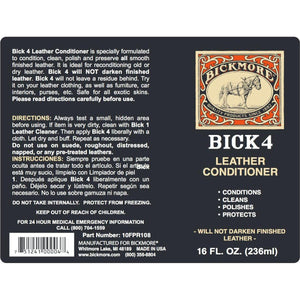 Bick 4 Leather Conditioner And Leather Cleaner 16 Oz - Will Not Darken Leather - Safe For All Leather Apparel, Furniture, Jackets, Shoes, Auto Interiors, Bags And All Other Leather Accessories,