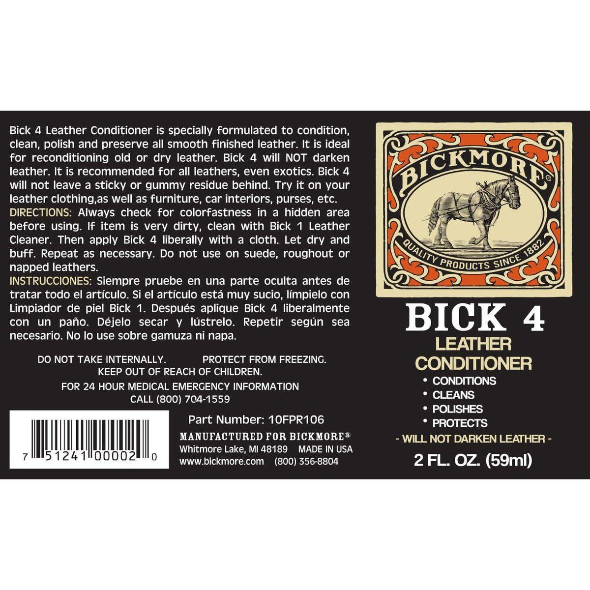 Bick 4 Leather Conditioner And Leather Cleaner 2 Oz - Will Not Darken Leather - Safe For All Colors Of Leather Apparel, Furniture, Jackets, Shoes, Auto Interiors, Bags And All Other Leather Accessories,