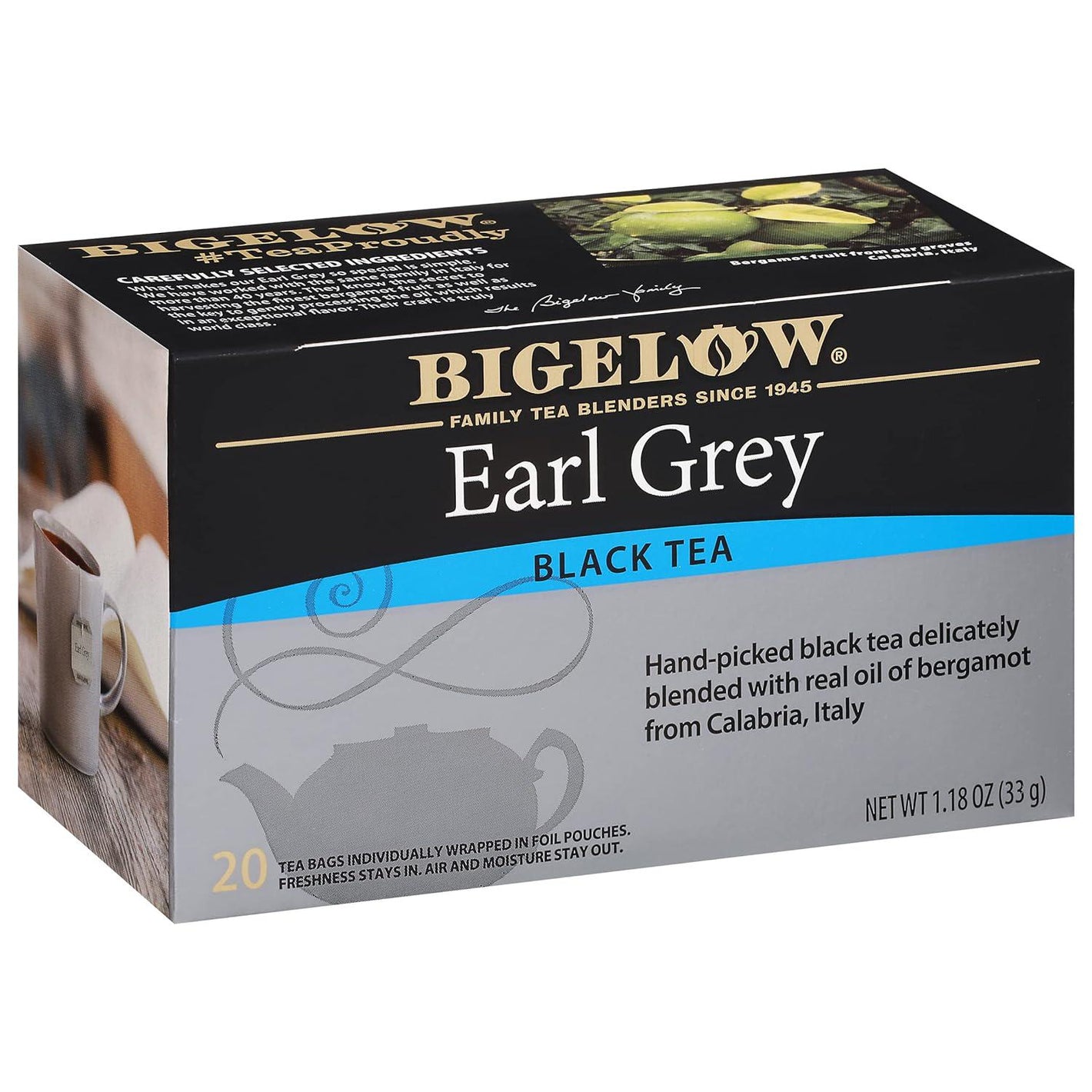 Bigelow Earl Grey Black Tea, Caffeinated, 20 Count Box, Pack of 6, 120 Total Tea Bags