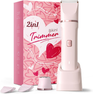 Risina Bikini Trimmer For Women - Painless Electric Razors For Silk Skin,Cordless Body Shaver For Trip,Replaceable Lady Facial Razor, IPX7 Waterproof&Easy Cleaning, Ceramic Blade, USB Charge Dock Pink