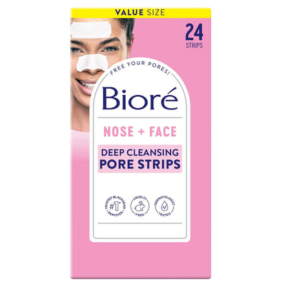 Biore Biore Nose+Face Blackhead Remover Strips, Deep Cleansing Strips For Nose, Chin, Or Forehead, Instant Blackhead Removal And Pore Unclogging, Oil-free, Non-Comedogenic Use, Value Size 24 Count