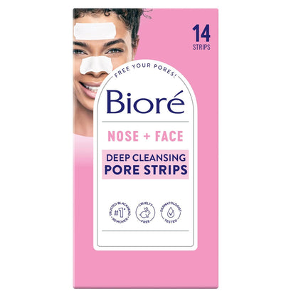 Biore Biore Nose+Face Blackhead Remover Strips, Deep Cleansing Strips For Nose, Chin, Or Forehead, Instant Blackhead Removal And Pore Unclogging, Oil-free, Non-Comedogenic Use, 14 Count