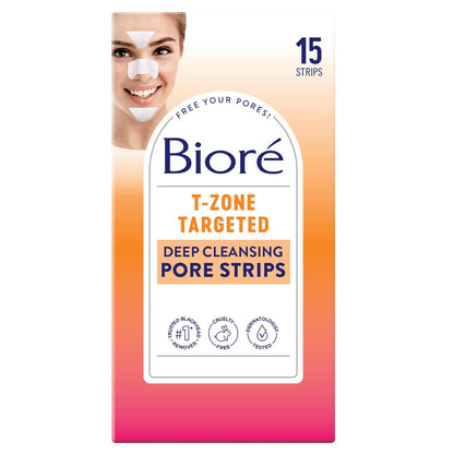 Biore Biore T-Zone Blackhead Remover Strips, Deep Cleansing Pore Strips, (5 Nose + 5 Face + 5 Chin Strips), Instant Pore Unclogging For The T-Zone Area, 15 Count