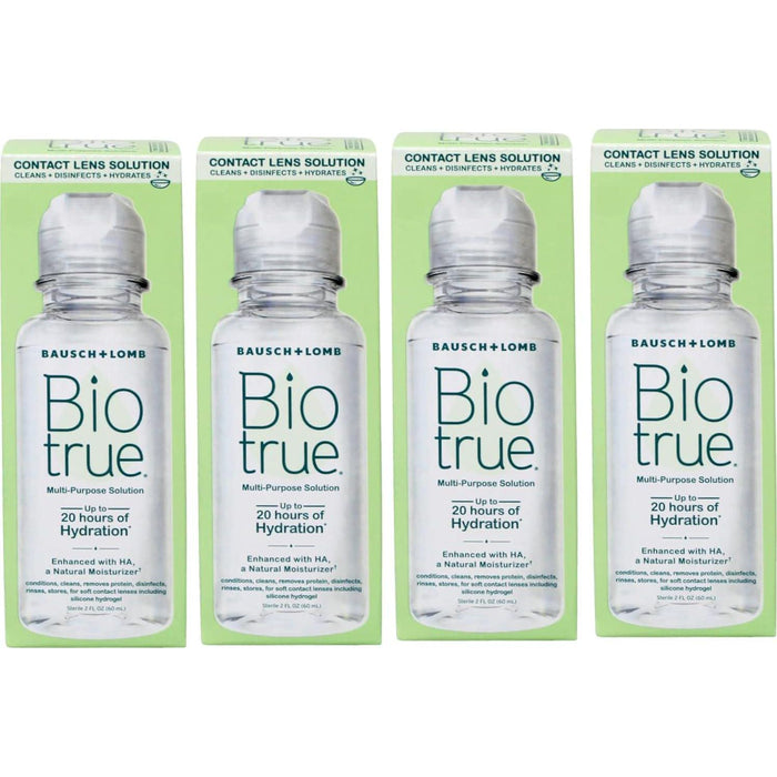 Biotrue Contact Lens Solution, Multi-Purpose Solution for Soft Contact Lenses, 2 Fl Oz, Pack of 4