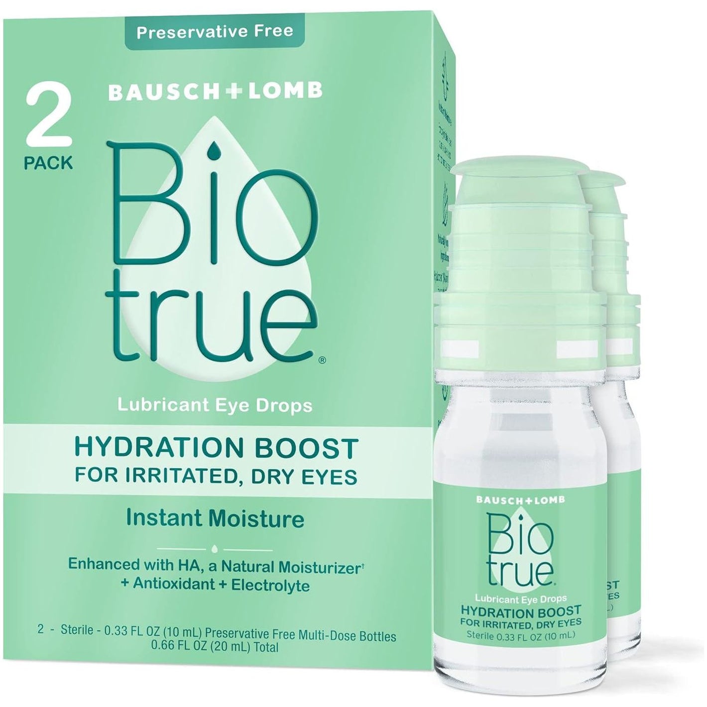 Biotrue Biotrue Hydration Boost Eye Drops For Irritated And Dry Eyes From Bausch + Lomb, Preservative Free, Contact Lens Friendly, 0.33 FL OZ (10 ML), Pack Of 2