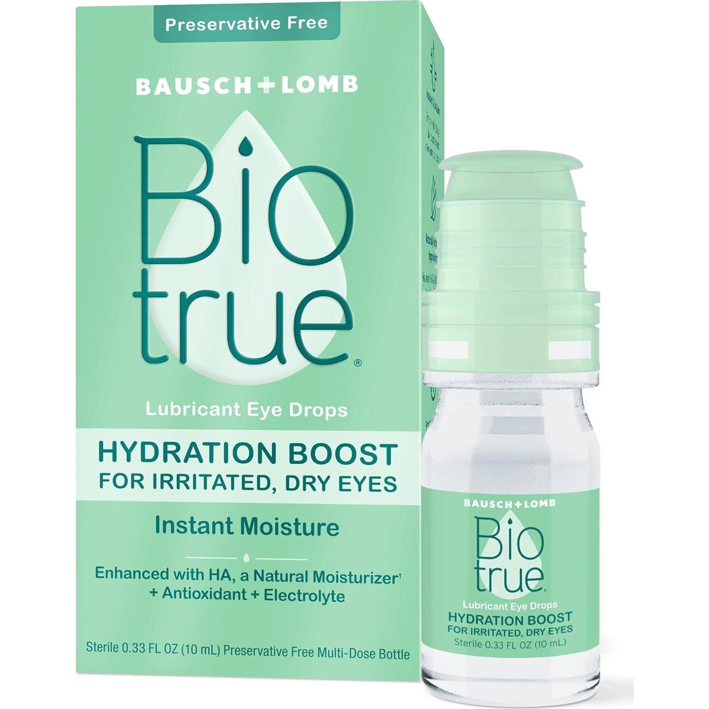 Biotrue Hydration Boost Eye Drops, Preservative-Free, Soft Contact Lens Friendly, for Irritated & Dry Eyes, 033oz (10ml), Bausch + Lomb