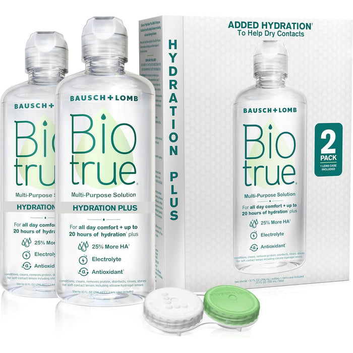 Biotrue Hydration Plus Contact Lens Solution, Multi-Purpose Solution for Soft Contact Lenses, Includes Lens Case, 10 fl oz, Pack of 2