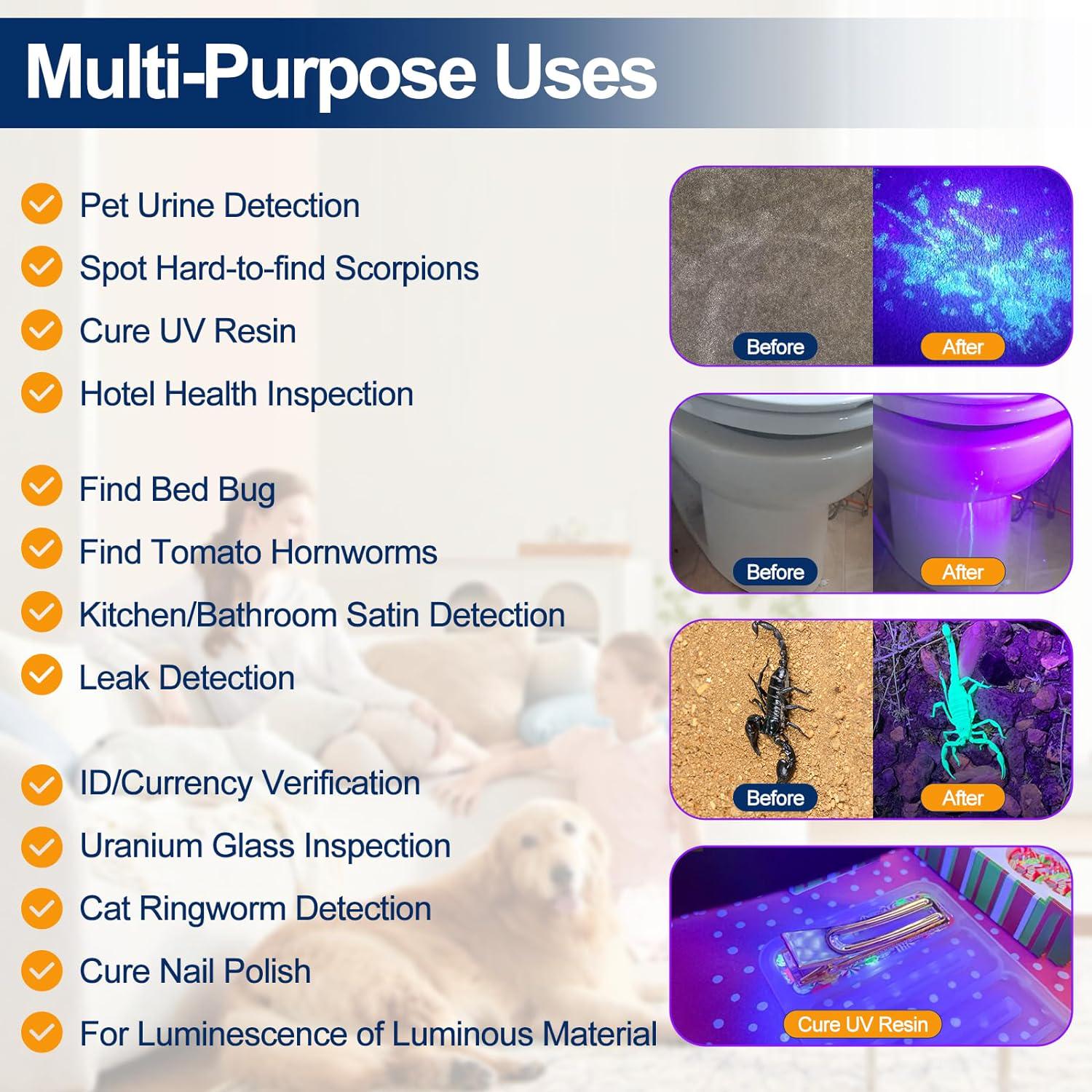 Black Light UV Light Flashlight: Vansky 395nm 12 LED 2 Pack Ultraviolet Blacklight Flashlight Mini Powerful Pet Urine Detector For Dog/Cat, Carpet Dry Stains Detection, Spot Scorpions, Resin Curing,