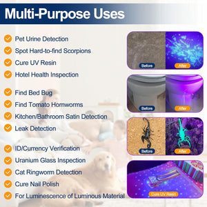 Black Light UV Light Flashlight: Vansky 395nm 12 LED 2 Pack Ultraviolet Blacklight Flashlight Mini Powerful Pet Urine Detector For Dog/Cat, Carpet Dry Stains Detection, Spot Scorpions, Resin Curing,
