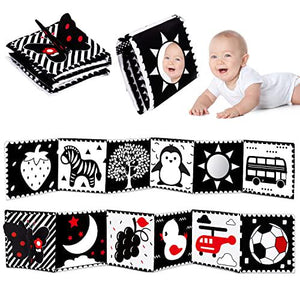 Black and White High Contrast Soft Baby Book Crinkle Sensory Toy for Tummy Time Brain Development Ages 0 to 12 Months