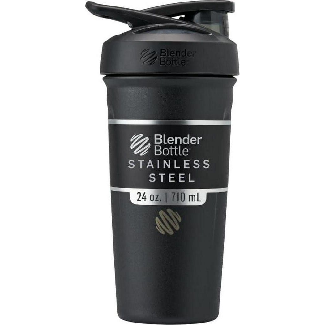 BlenderBottle BlenderBottle Strada Shaker Cup Insulated Stainless Steel Water Bottle With Wire Whisk, 24-Ounce, Black