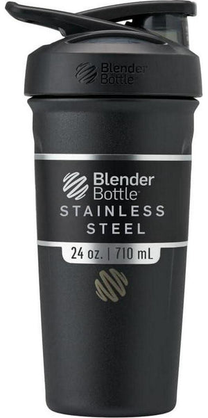 BlenderBottle BlenderBottle Strada Shaker Cup Insulated Stainless Steel Water Bottle With Wire Whisk, 24-Ounce, Black