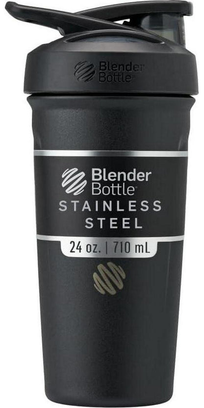 BlenderBottle BlenderBottle Strada Shaker Cup Insulated Stainless Steel Water Bottle With Wire Whisk, 24-Ounce, Black