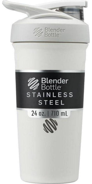 BlenderBottle Strada Shaker Cup, Insulated Stainless Steel Water Bottle with Wire Whisk, 24oz, White