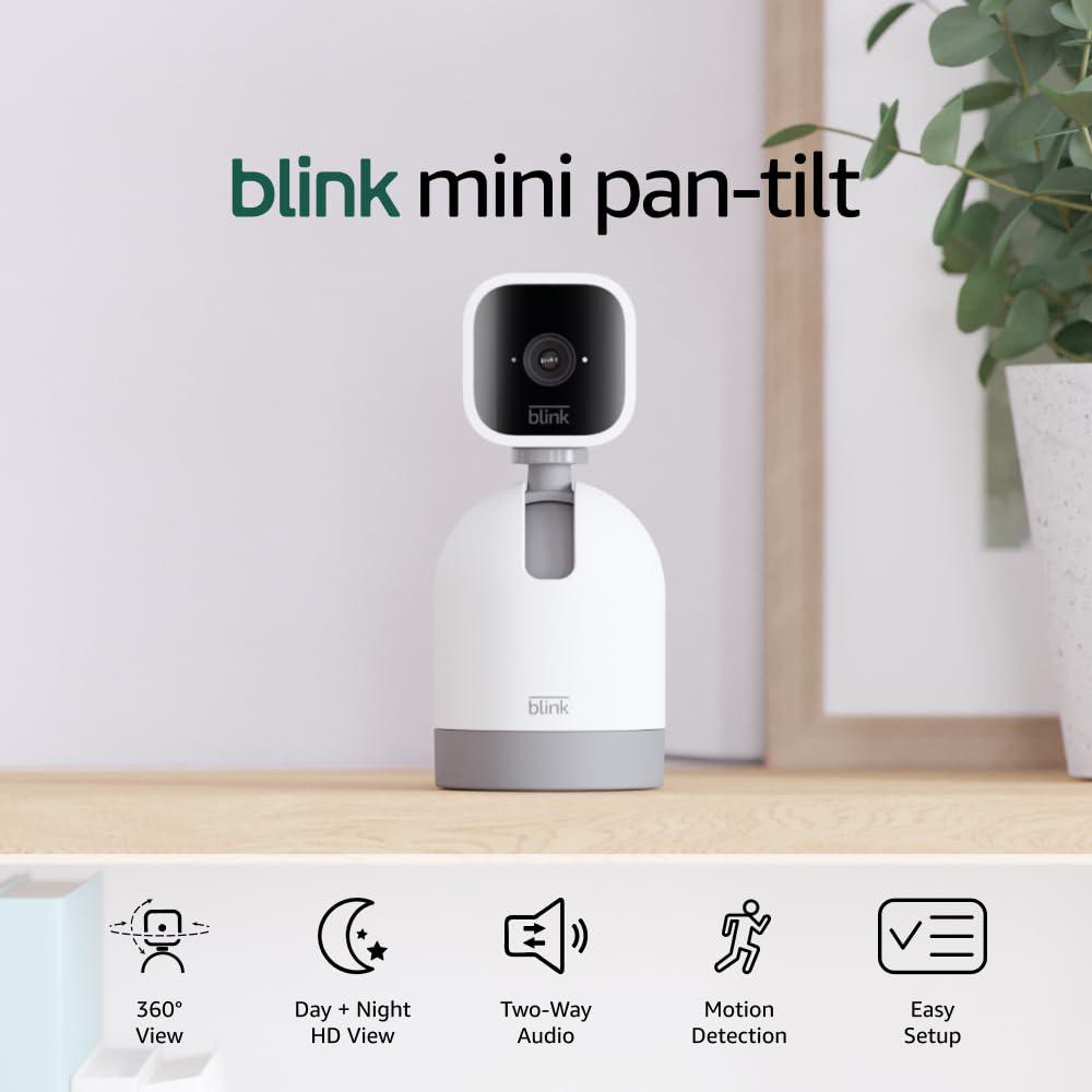 Blink Mini Pan Tilt Indoor Smart Security Camera with HD Video and Alexa White