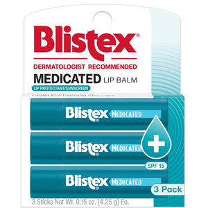 Blistex Medicated Lip Balm, 0.15 Ounce, 3 Count (Pack Of 1) Prevent Dryness And Chapping, SPF 15 Sun Protection, Seals In Moisture, Hydrating Lip Balm, Easy Glide Formula For Full Coverage,