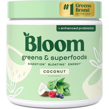 Bloom Nutrition Superfood Greens Powder, Digestive Enzymes, Probiotics & Prebiotics for Gut Health, 30 Servings, Coconut Flavor