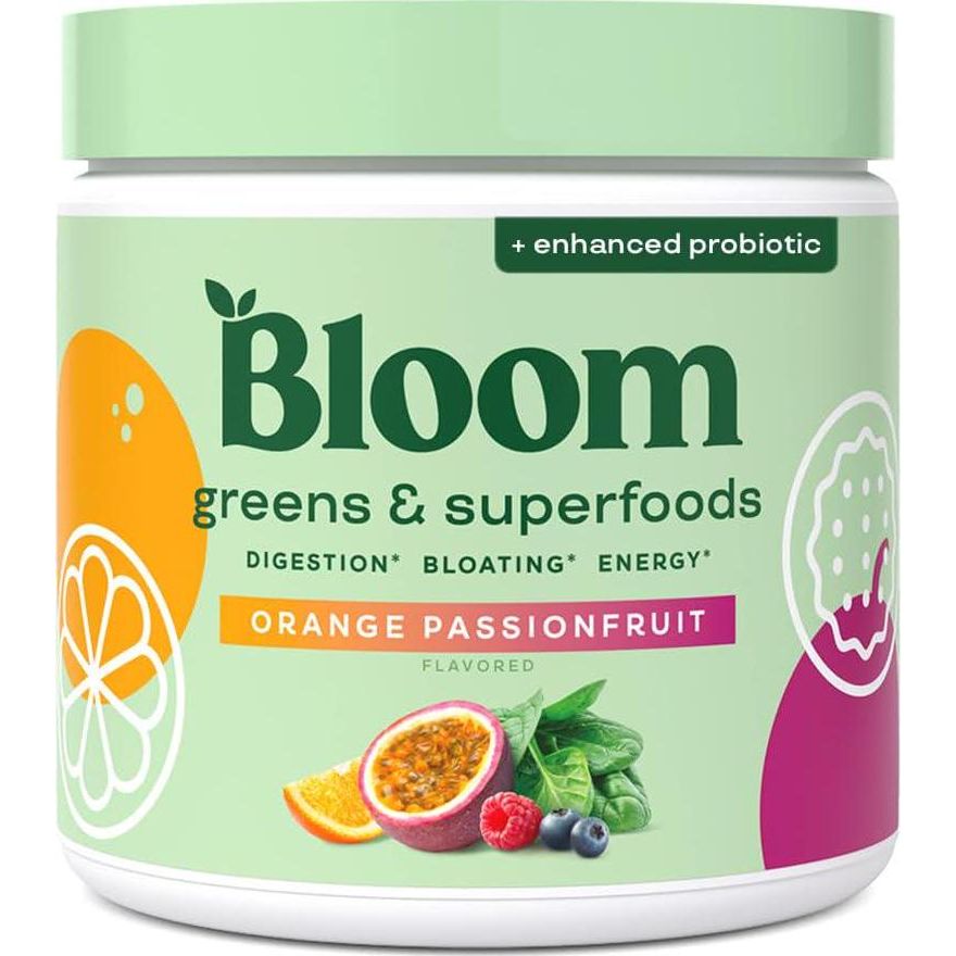 Bloom Nutrition Bloom Nutrition Superfood Greens Powder, Digestive Enzymes With Probiotics And Prebiotics, Gut Health, Bloating Relief For Women, Chlorella, Juice Mix W/Beet Root Powder, 30 SVG, Orange Passionfruit