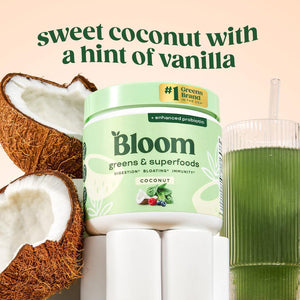 Bloom Nutrition Superfood Greens Powder, Digestive Enzymes, Probiotics & Prebiotics for Gut Health, 30 Servings, Coconut Flavor