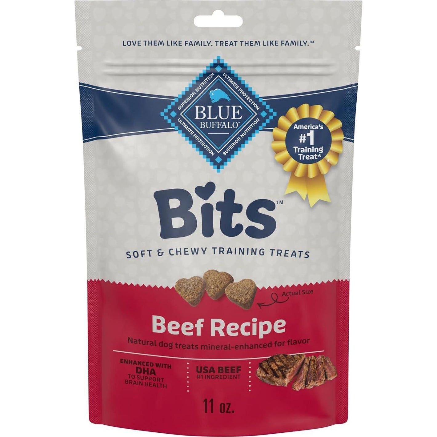 Blue Buffalo Bits Soft Training Dog Treats 11 oz Bag Beef Recipe with DHA Made from Natural Ingredients Ideal for Puppies and Adults