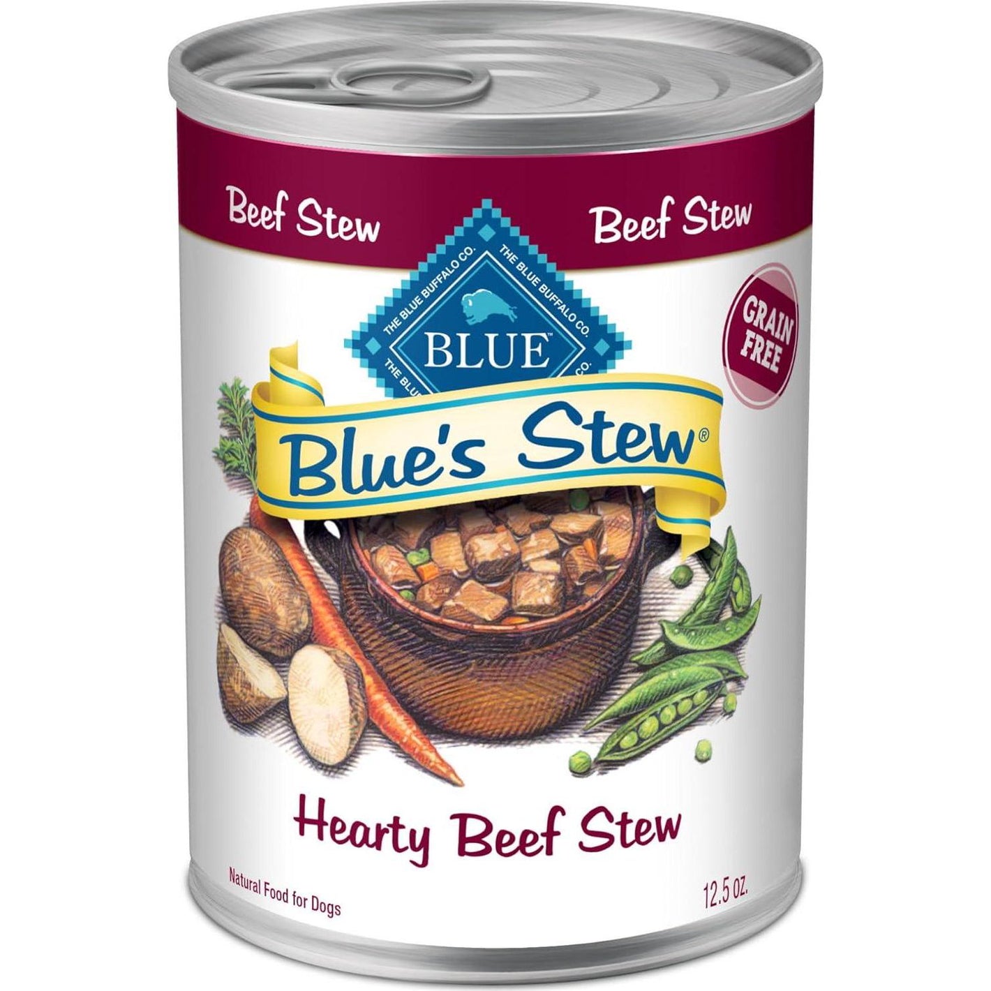 Blue Buffalo Blues Stew Wet Dog Food Beef Stew Grain Free 12.5 oz Cans Pack of 12