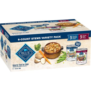 Blue Buffalo Blue's Stew Wet Dog Food Variety Pack 6 Cans 12.5 oz Hearty Beef and Country Chicken