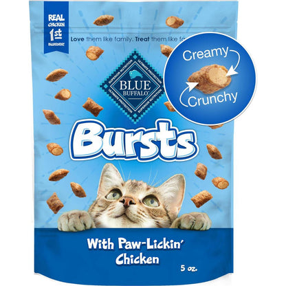 Blue Buffalo Bursts Cat Treats, Crunchy + Creamy, Paw Lickin’ Chicken, 5 oz Training Reward