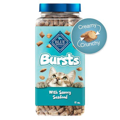 Blue Buffalo Bursts Cat Treats Savory Seafood 12 oz Tub Crunchy Outside Creamy Inside Ideal for Training