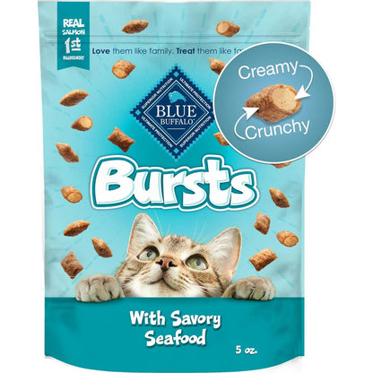 Blue Buffalo Bursts Cat Treats, Crunchy Outside, Creamy Inside, Savory Seafood, 5 oz Bag