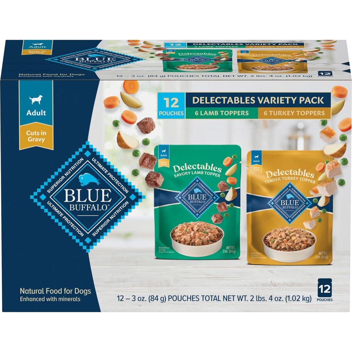 Blue Buffalo Delectables Dog Food Topper Variety Pack 3 oz 12 Pack Lamb and Turkey Dinner