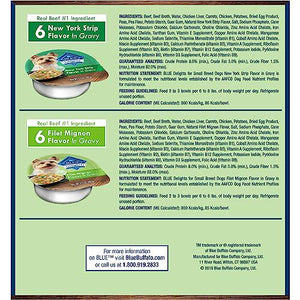 Blue Buffalo Delights Wet Dog Food 3.5 oz Cups 12 Count Filet Mignon and NY Strip in Hearty Gravy