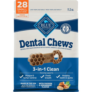 Blue Buffalo Dental Chews 11.3 oz Small Dog Treats Chicken Spearmint for Clean Teeth 28 Count