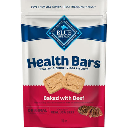 Blue Buffalo Health Bars Dog Biscuits Oven Baked Beef Flavor with Natural Ingredients 16 oz Bag