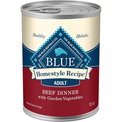 Blue Buffalo Homestyle Wet Dog Food Beef Dinner with Vegetables Natural Ingredients 12.5 oz Cans 12 Pack