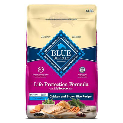 Blue Buffalo Senior Dog Food 5 lb Bag Small Breed Chicken and Brown Rice Supports Joint Health and Immunity