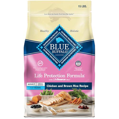 Blue Buffalo Small Breed Adult Dog Food, Chicken & Brown Rice, High Energy Dry Food, 15 lb Bag