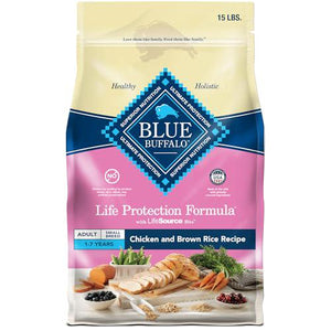Blue Buffalo Small Breed Adult Dog Food, Chicken & Brown Rice, High Energy Dry Food, 15 lb Bag