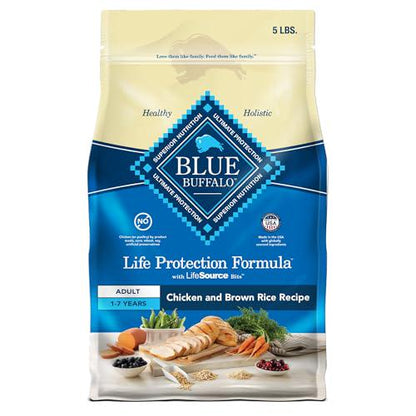 Blue Buffalo Life Protection Adult Dog Food, 5?lb Bag, Chicken & Brown Rice, Natural Recipe for Strong Muscles