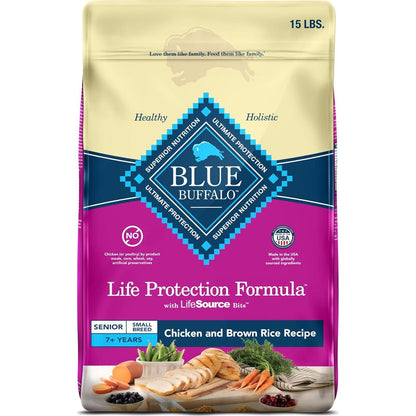 Blue Buffalo Life Protection Small Breed Senior Dog Food Chicken and Brown Rice 15 lb Bag