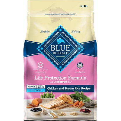 Blue Buffalo Small Breed Adult Dog Food Chicken and Brown Rice 5 lb Dry Kibble Natural Ingredients