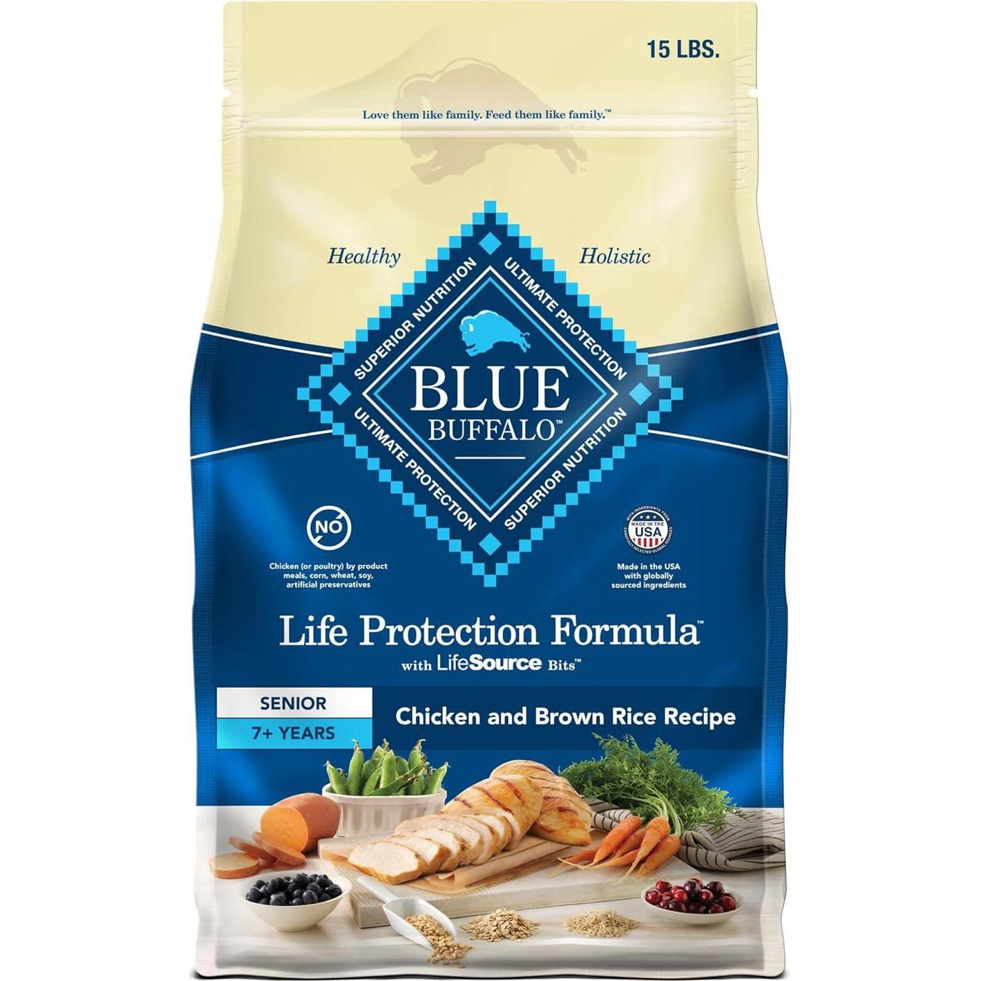 Blue Buffalo Life Protection Senior Dry Dog Food, Chicken & Brown Rice, Joint Support, 15 lb Bag