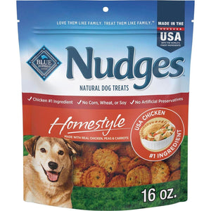 Blue Buffalo Nudges Homestyle Dog Treats Real Chicken Peas and Carrots Made in USA 16 oz Bag