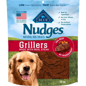 Blue Buffalo Nudges Grillers Dog Treats, Real Steak, Natural, Made in USA, 16 oz Bag