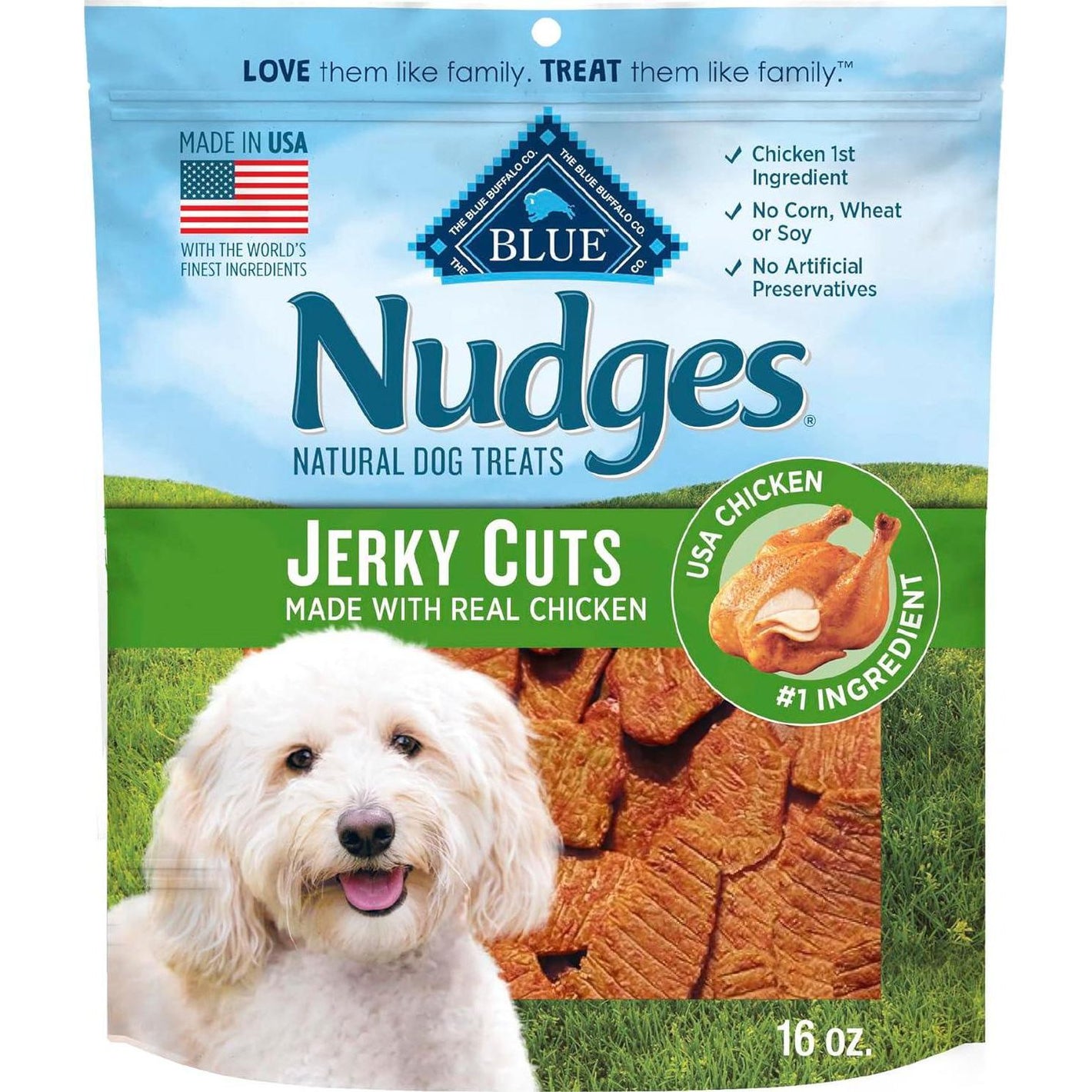 Blue Buffalo Nudges Jerky Bites Chicken Dog Treats Bite Sized Pieces Made in USA 16 oz Bag