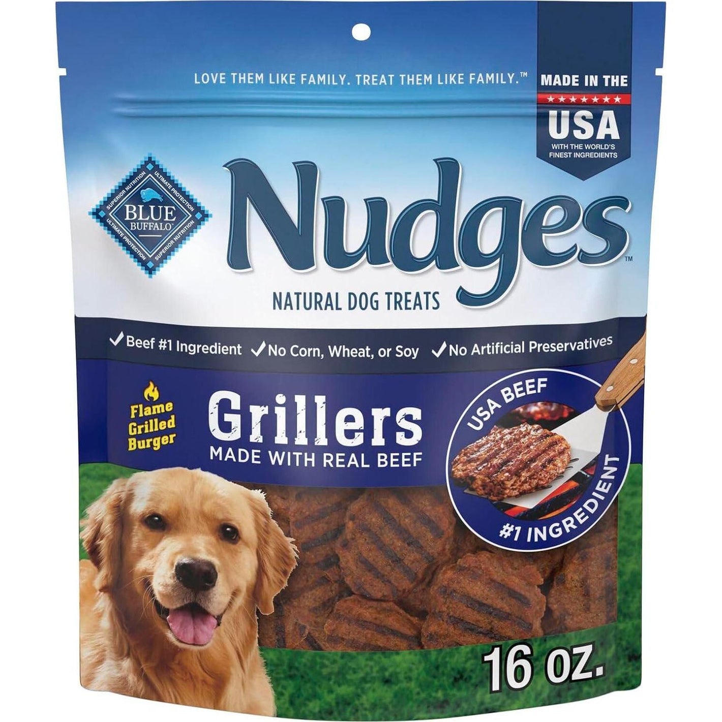 Blue Buffalo Nudges Grillers Beef Dog Treats 16 oz Natural Soft Chews for Dogs